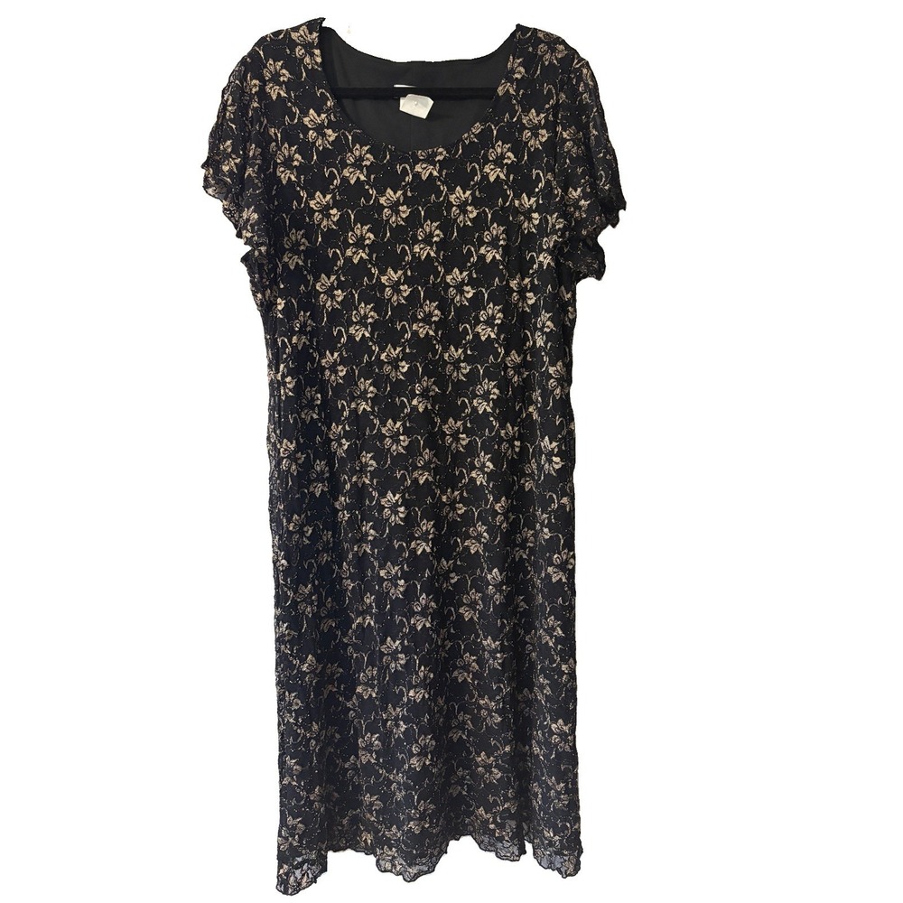Vintage Cato Black Lace Sheath Midi Dress Whimsigoth womens Size 22 made In USA